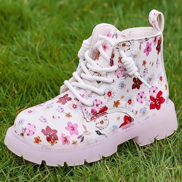Floral Lace Up Winter Boots - Picture 1 of 14